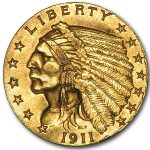 1911 $2.50 Indian Gold Quarter Eagle XF