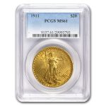 1911 $20 St Gaudens Gold Double Eagle MS-61 PCGS