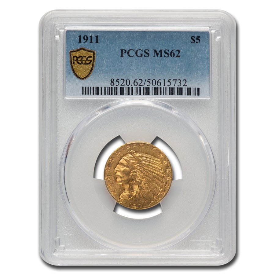 1911 $5 Indian Gold Half Eagle MS-62 PCGS