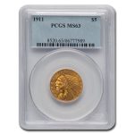 1911 $5 Indian Gold Half Eagle MS-63 PCGS
