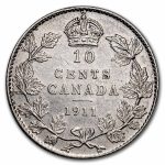 1911 Canada Silver 10 Cents George V AU