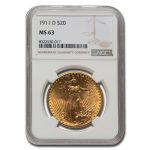 1911-D $20 St Gaudens Gold Double Eagle MS-63 NGC