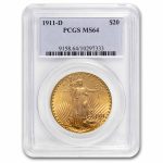 1911-D $20 St Gaudens Gold Double Eagle MS-64 PCGS