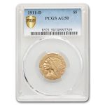 1911-D $5 Indian Gold Half Eagle AU-50 PCGS