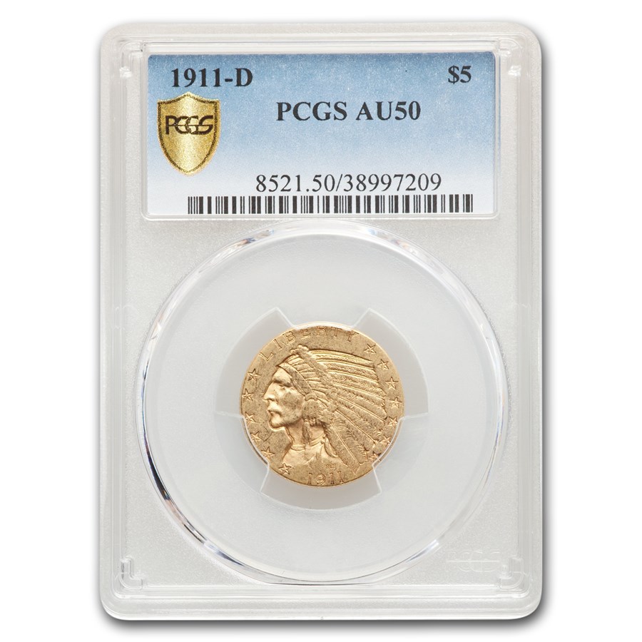 1911-D $5 Indian Gold Half Eagle AU-50 PCGS