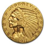 1911-S $5 Indian Gold Half Eagle AU
