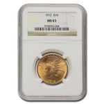 1912 $10 Indian Gold Eagle MS-63 NGC