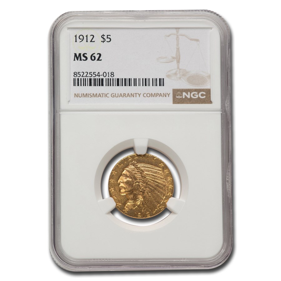1912 $5 Indian Gold Half Eagle MS-62 NGC