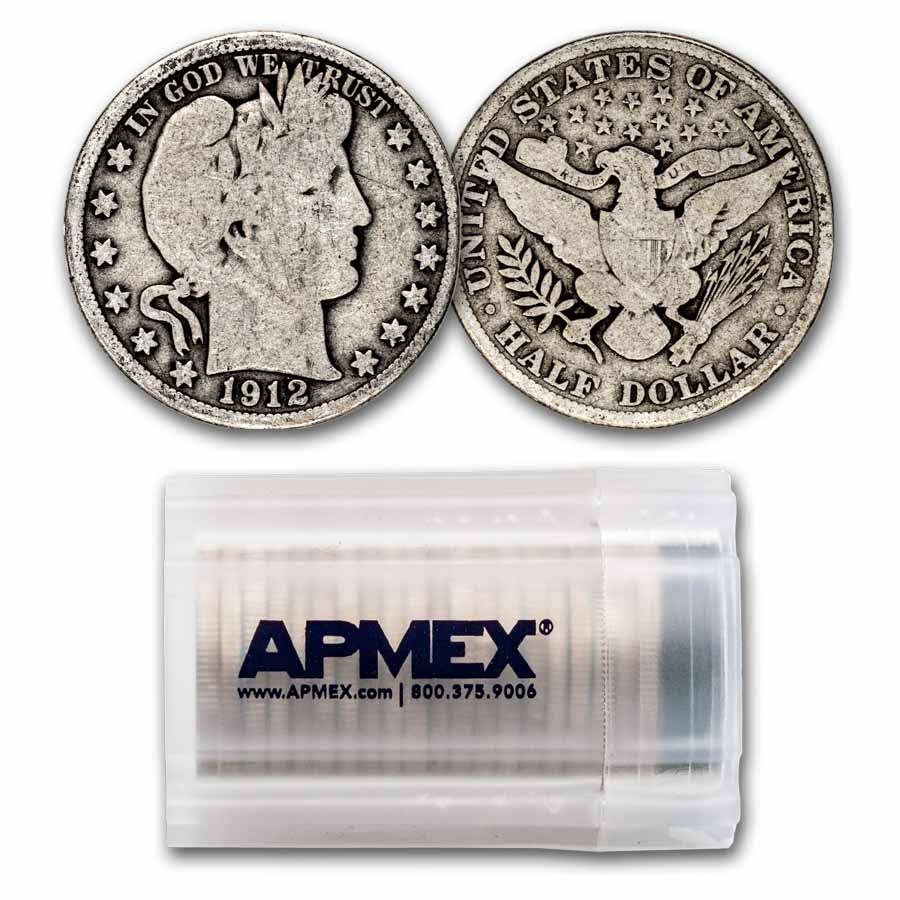 1912 Barber Half Dollar 20-Coin Roll Avg Circ