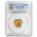1912 Great Britain Gold 1/2 Sovereign George V MS-63 PCGS