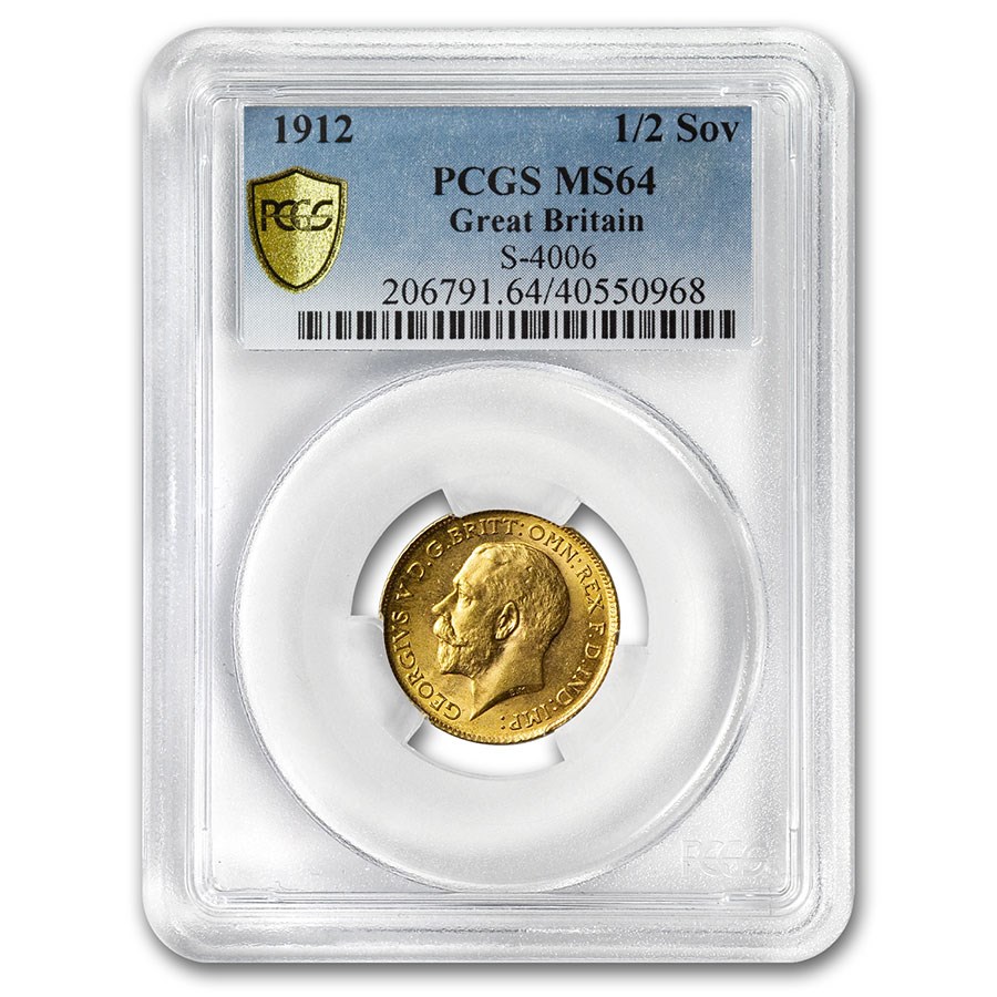 1912 Great Britain Gold 1/2 Sovereign George V MS-64 PCGS