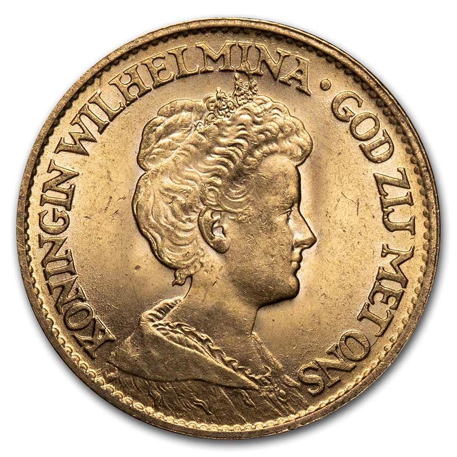 1912 Netherlands Gold 10 Gulden Wilhelmina I BU