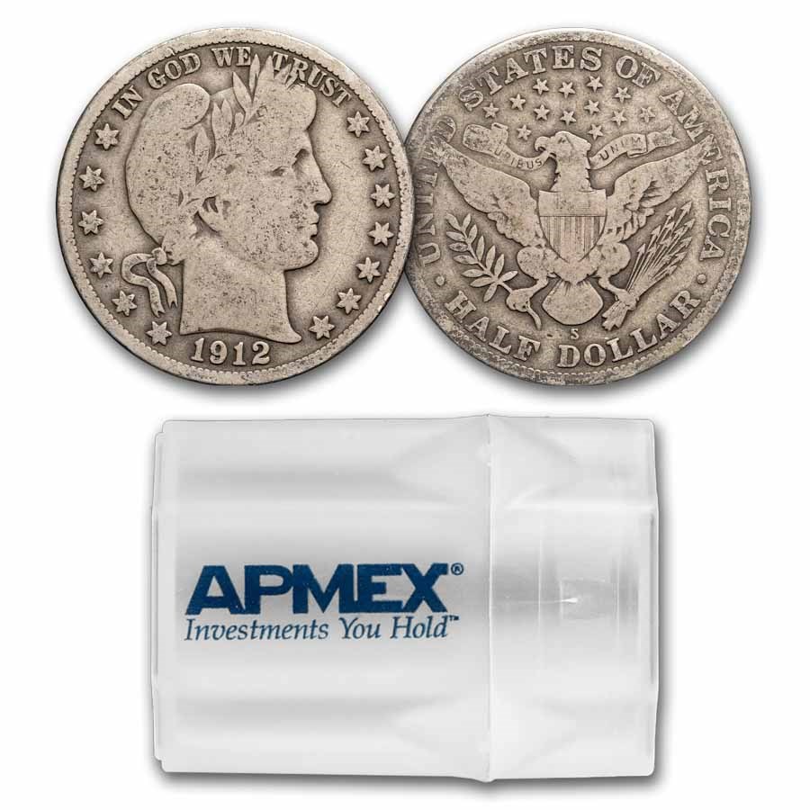 1912-S Barber Half Dollar 20-Coin Roll Avg Circ