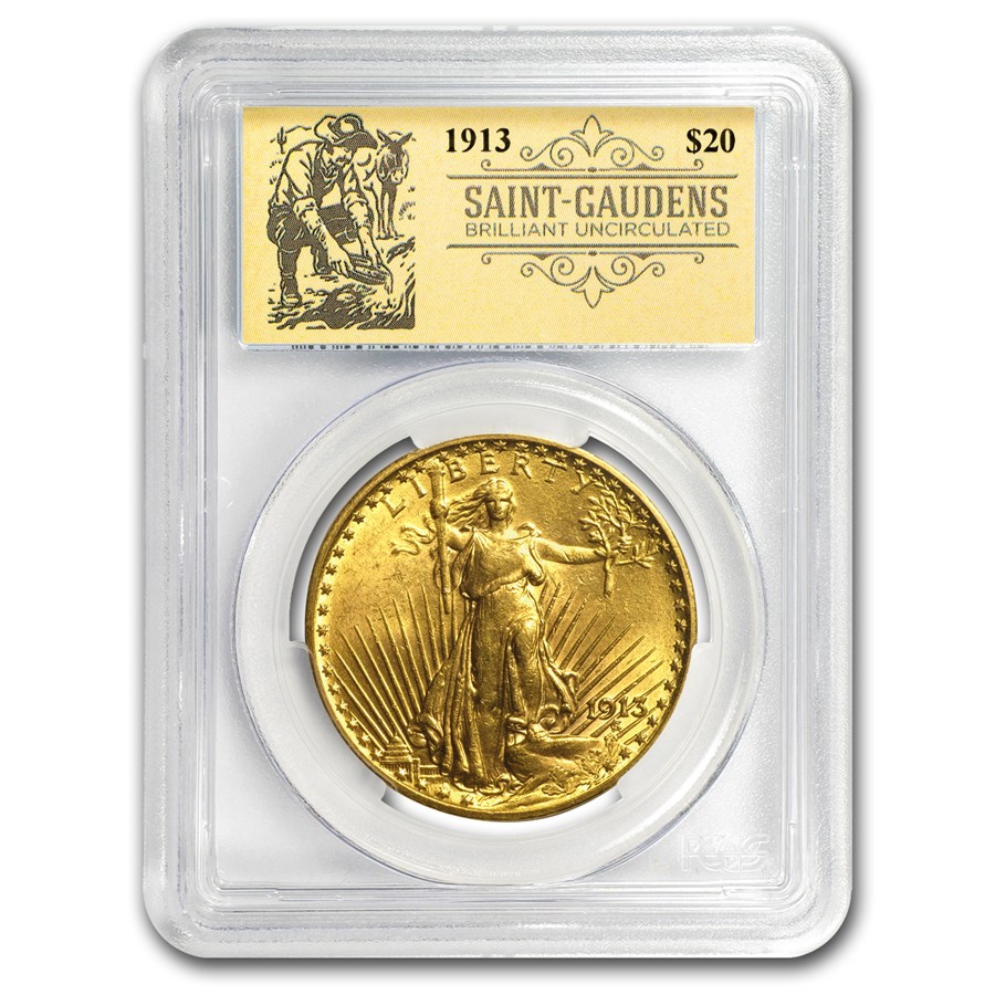 1913 $20 St Gaudens Double Eagle BU PCGS (Prospector Label)