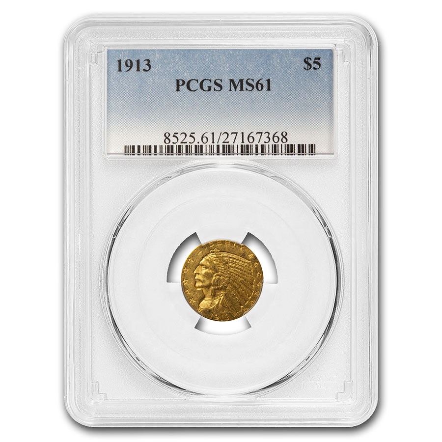 1913 $5 Indian Gold Half Eagle MS-61 PCGS