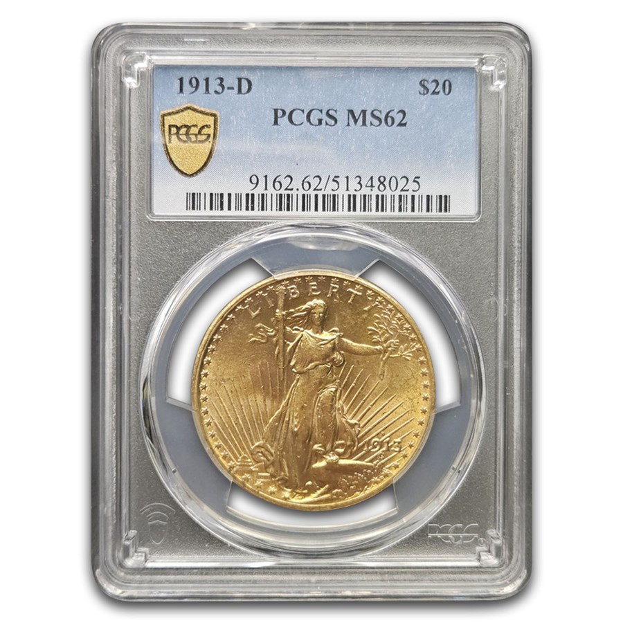 1913-D $20 St Gaudens Gold Double Eagle MS-62 PCGS