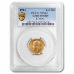 1913 Great Britain Gold 1/2 Sovereign George V MS-63 PCGS