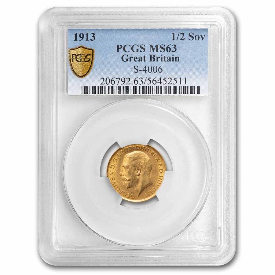 1913 Great Britain Gold 1/2 Sovereign George V MS-63 PCGS