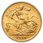 1913 Great Britain Gold Half Sovereign George V BU