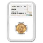 1913 Great Britain Gold Sovereign George V MS-63 NGC