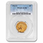 1913-S $5 Indian Gold Half Eagle AU-58 PCGS
