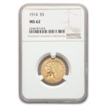 1914 $5 Indian Gold Half Eagle MS-62 NGC
