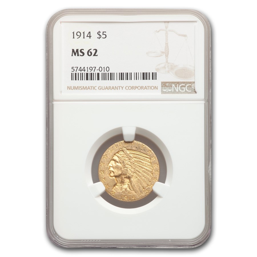 1914 $5 Indian Gold Half Eagle MS-62 NGC