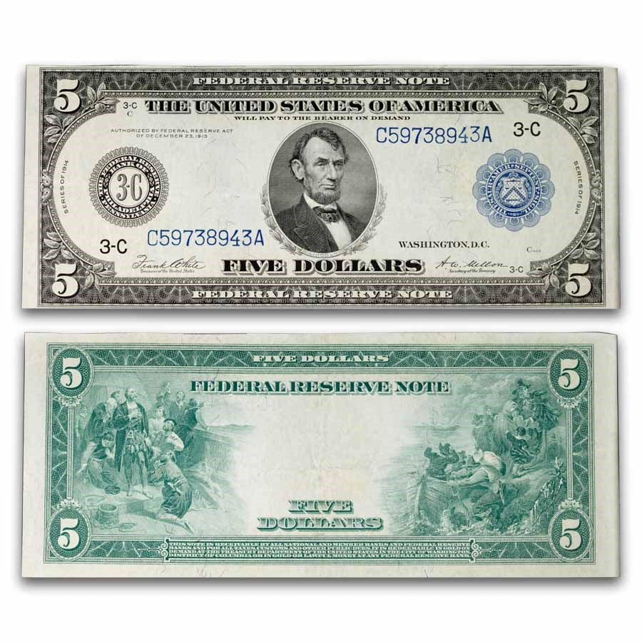 1914 (C -Philadelphia) $5.00 FRN AU (Fr#855A)