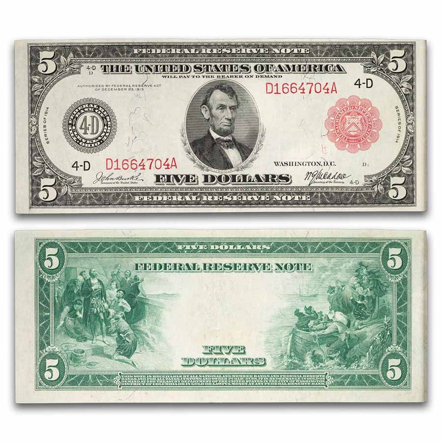 1914 (D-Cleveland) $5.00 FRN XF (Fr#835b) Red Seal