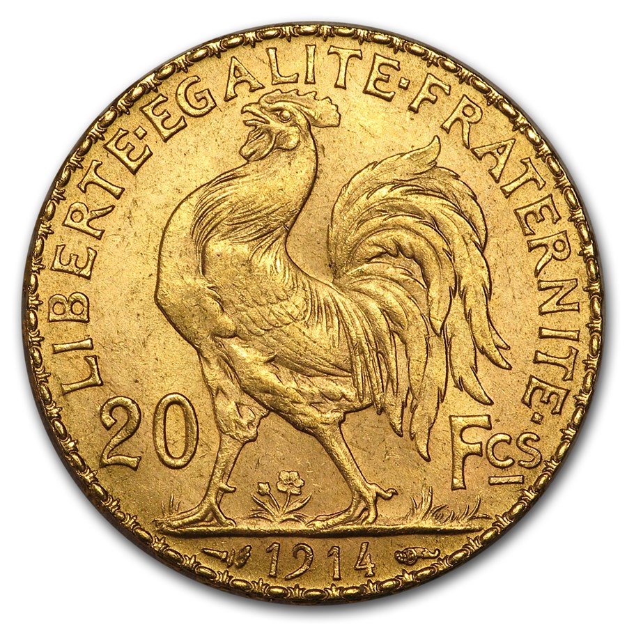 1914 France Gold 20 Francs Rooster BU