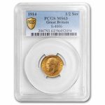1914 Great Britain Gold 1/2 Sovereign George V MS-63 PCGS