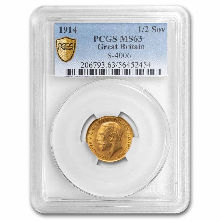 1914 Great Britain Gold 1/2 Sovereign George V MS-63 PCGS