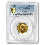 1914 Great Britain Gold 1/2 Sovereign George V MS-64 PCGS