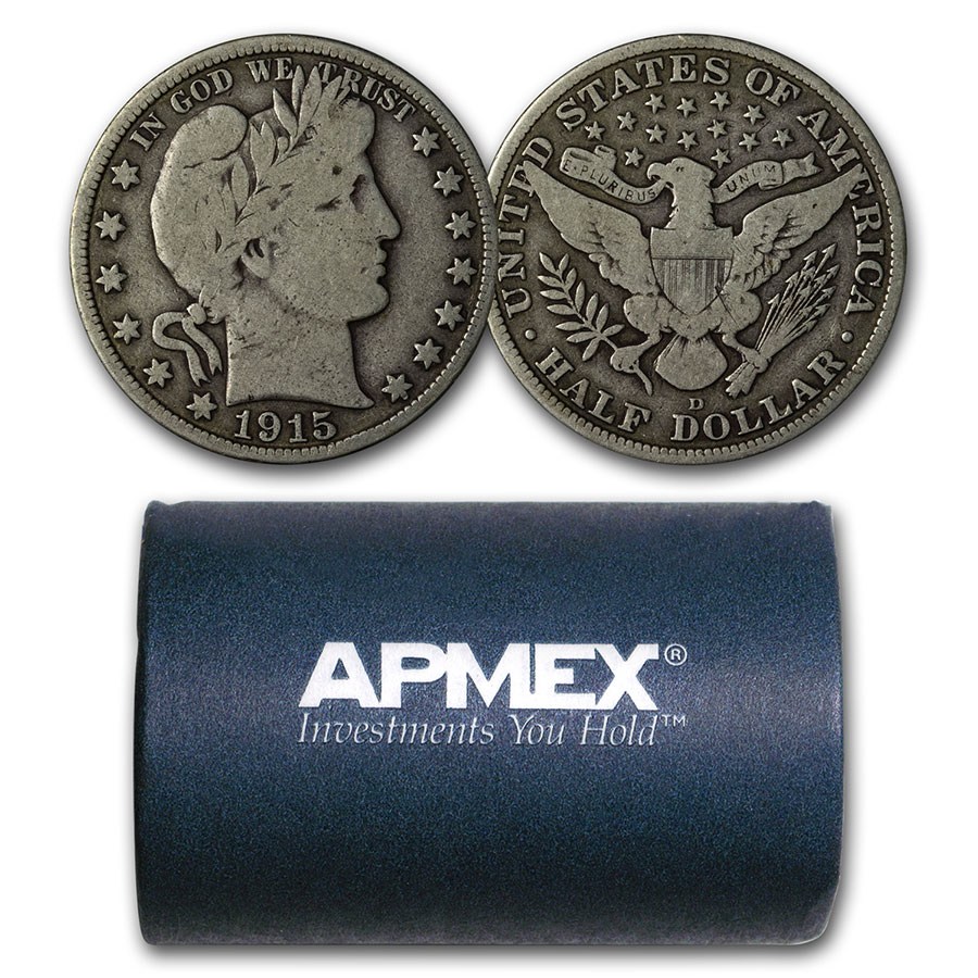 1915-D Barber Half Dollar 20-Coin Roll Avg Circ