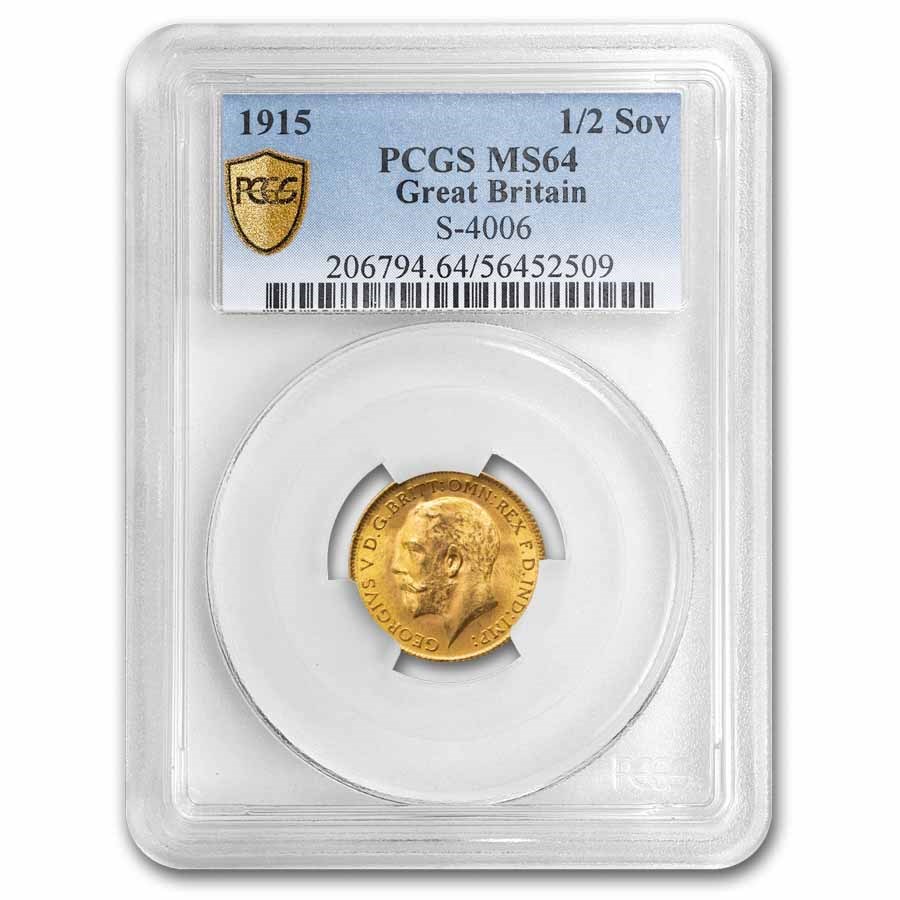 1915 Great Britain Gold 1/2 Sovereign George V MS-64 PCGS
