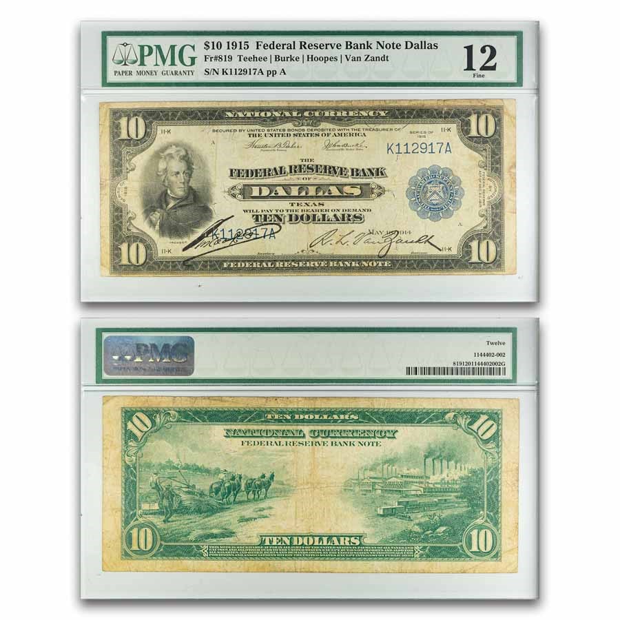1915 (K-Dallas) $10.00 FRBN F-12 PMG (Fr#819)