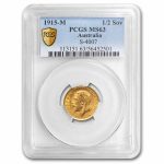 1915-M Australia Gold 1/2 Sovereign George V MS-63 PCGS