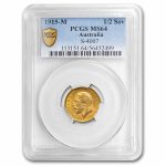 1915-M Australia Gold 1/2 Sovereign George V MS-64 PCGS