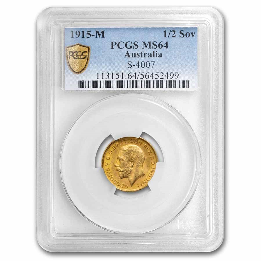 1915-M Australia Gold 1/2 Sovereign George V MS-64 PCGS