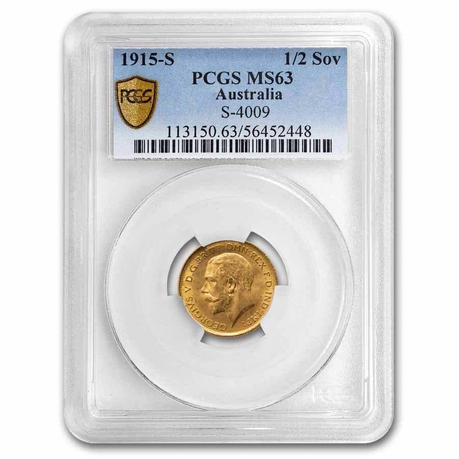 1915-S Australia Gold 1/2 Sovereign George V MS-63 PCGS