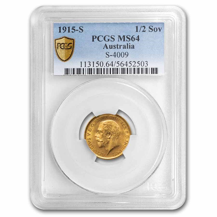 1915-S Australia Gold 1/2 Sovereign George V MS-64 PCGS