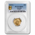 1915-S Australia Gold Sovereign George V MS-64 PCGS