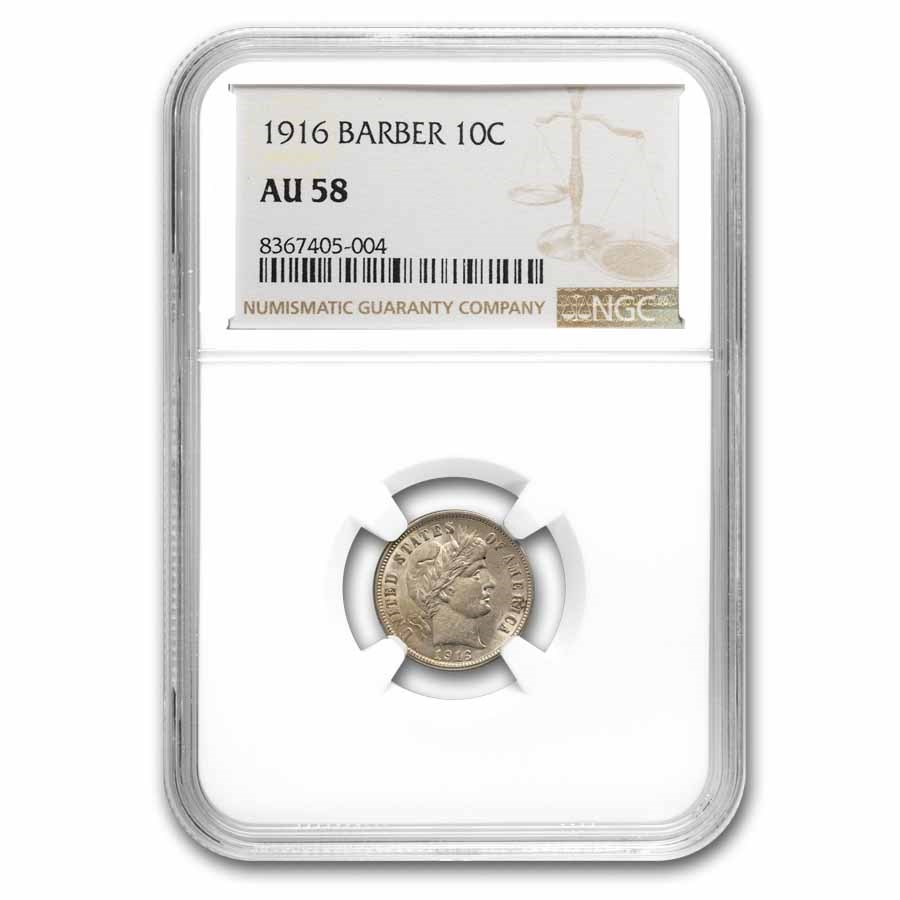 1916 Barber Dime AU-58 NGC