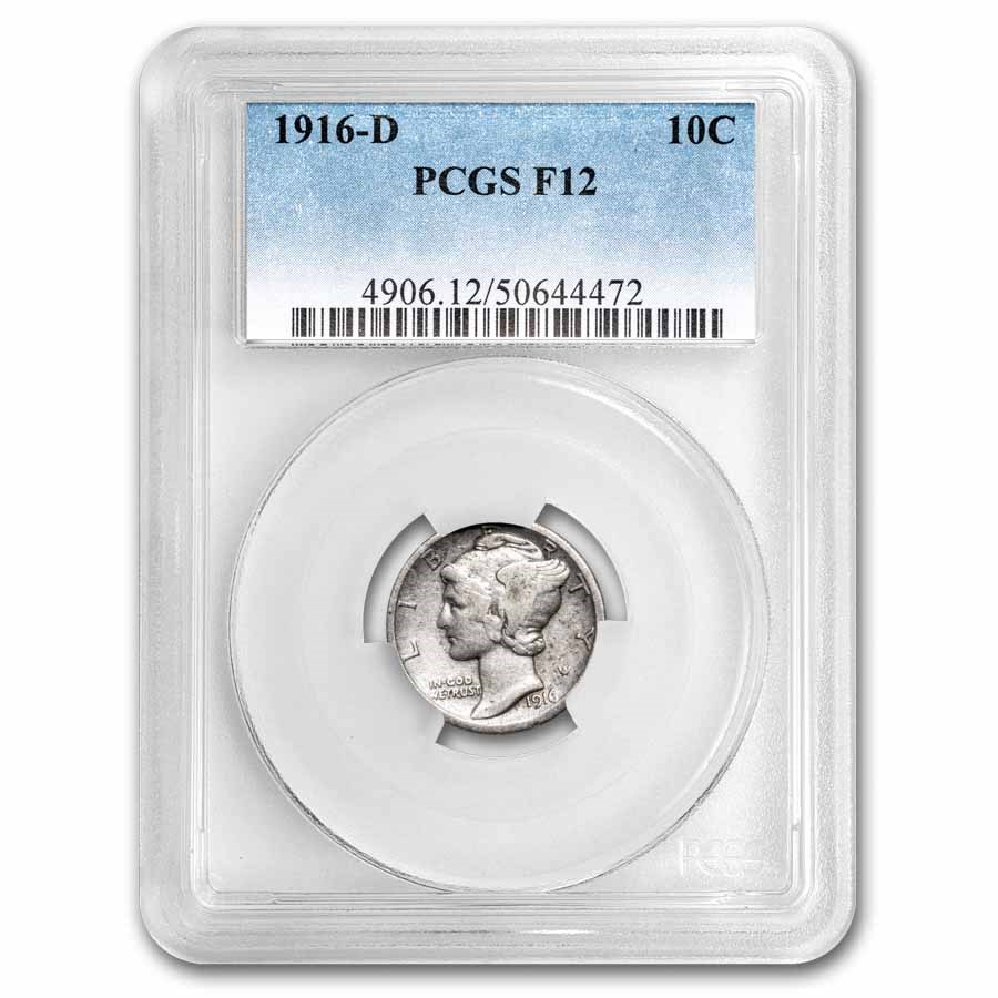 1916-D Mercury Dime Fine-12 PCGS