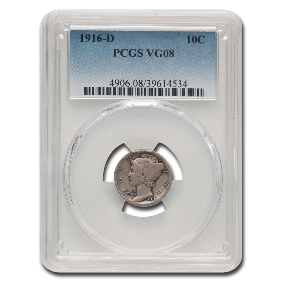 1916-D Mercury Dime VG-8 PCGS