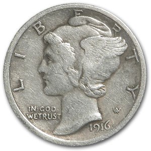1916 Mercury Dime VF