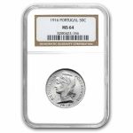 1916 Portugal Silver 50 Centavos MS-64 NGC