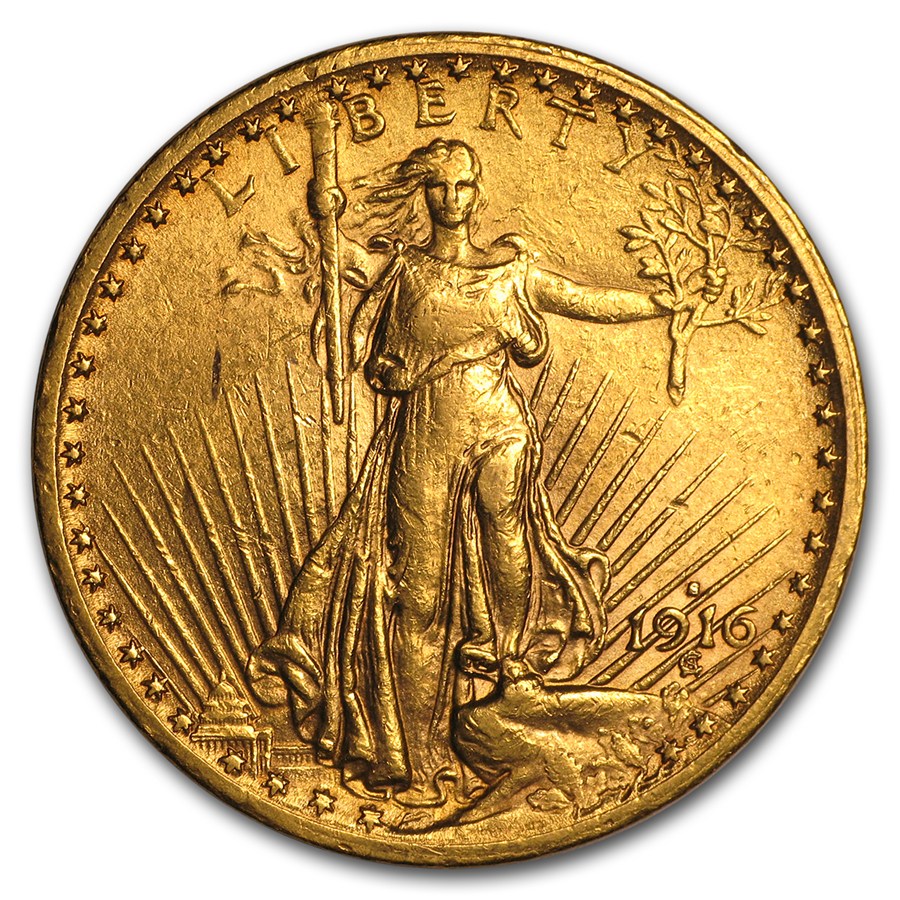 1916-S $20 St Gaudens Gold Double Eagle AU