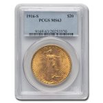 1916-S $20 St Gaudens Gold Double Eagle MS-63 PCGS