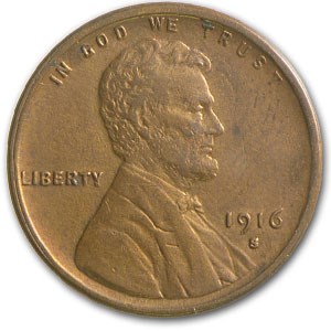 1916-S Lincoln Cent XF (Cleaned)